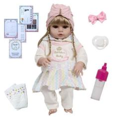 Imagem de Boneca Reborn De Silicone Loira Enxoval Arco Íris Fofinha - Cegonha Re