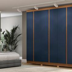 Imagem de Guarda-roupa 6 Portas com Pés Canela/Azul