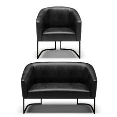 Imagem de Sofá Namoradeira E Poltrona Base Industrial Preto Stella Corano D03 - D'rossi Cor Preto