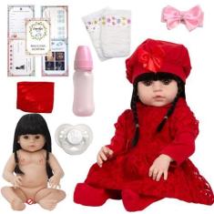 Imagem de Boneca Tipo Reborn Morena Linda Cabelo Longo + 13 Acessórios - Cegonha