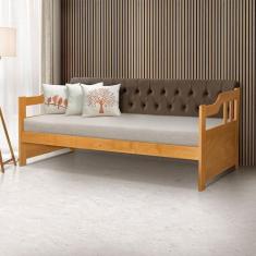 Imagem de Sofá Cama Dublin Mona Estofado Capitonê Veludo Marrom Madeira Maciça C