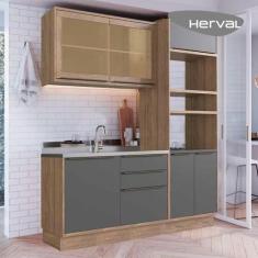 Imagem de Cozinha Compacta Modulada Herval Ten, 3 Peças, 100% Mdf Com Vidro