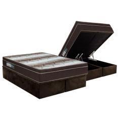 Imagem de Cama Box Baú Queen: Colchão Ortopédico Ortobom Wood Light + Base Crc Suede Brown(158X198)