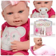 Imagem de Boneca Bebê Reborn Menina Articulada Carequinha Linda 43cm - Cegonha R