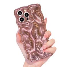 Imagem de ekoneda Capa para iPhone 15 encaracolado ondulado bonito borda quadrada, capa protetora de silicone estética para mulheres, meninas, fina, glitter, água, ondulação, chapeamento à prova de choque,