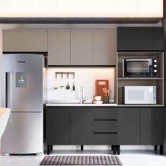 Imagem de Cozinha Compacta Mogno 9 Portas 3 Gavetas Fumê/Grafite - Quiditá Móveis