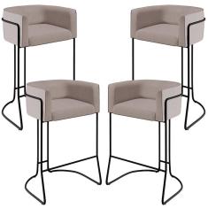 Imagem de Kit 04 Banquetas Fixa Preto Linho Bege C-107