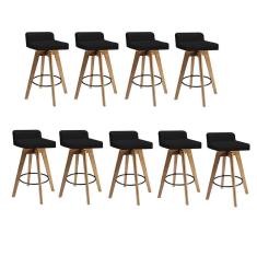 Imagem de Kit 09 Banqueta Alta Com Encosto Giratória Rute Madeira Balcão Bistrô Cozinha Corino Preto - Ahazzo Móveis