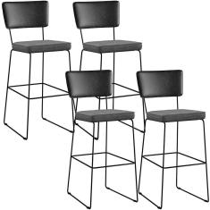 Imagem de Kit 04 Banquetas Altas Preto Linho Cinza Escuro