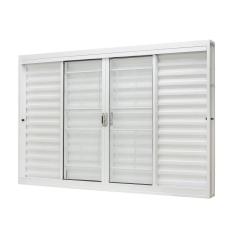 Imagem de Janela de Aço Veneziana Central 100x150cm 6 Folhas com Grade Quadriculada Unicsol Ramassol Branco