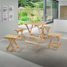 Imagem de Conjunto Mesa Dobrável e 4 Banquetas Bege