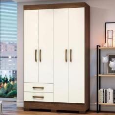 Imagem de Guarda-Roupa Solteiro Fabuloso 4 Portas 2 Gavetas Castanho Hp/Off Whit