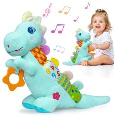 Imagem de Brinquedo de dinossauro de pelúcia Holaxander Baby com música, chocalho e mordedor