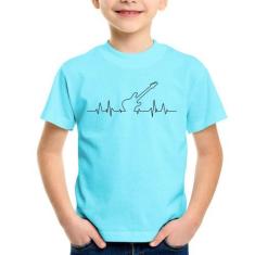 Imagem de Camiseta Infantil Guitarra Batimentos Cardíacos - Foca na Moda, Azul c
