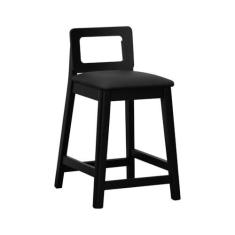 Imagem de Banqueta Média River Madeira Maciça Assento Estofado Corano Preto