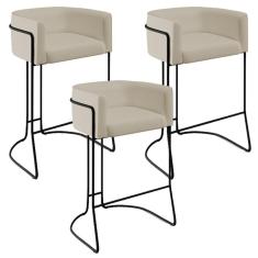 Imagem de Kit 03 Banquetas Fixa Preto Corano Bege C-26