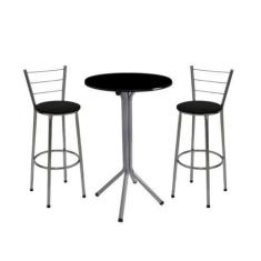 Imagem de Jogo de 2 Banquetas Prata Assento Preto com Bistro Cinza e Preto - For