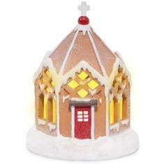 Imagem de Hodao Decorações de Natal, estatueta de decoração de casa de gengibre, alimentada a bateria (2 AAA), 12,5 cm de altura, resina, casas de aldeia de Natal, exibição de festa de Natal para interior