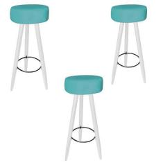 Imagem de Kit 03 Banqueta Alta Flora Pés Palito em Madeira Branco  Bar Bistrô Co