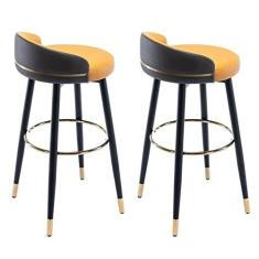Imagem de Conjunto de 2 cadeiras giratórias para bar de cozinha e ilha, banquetas de bar, bancadas, de couro napa com altura redonda, sem apoios de braços, pedais redondos dourados para café da manhã (cinza