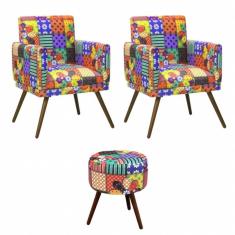 Imagem de Kit 02 Poltrona Decorativa Nina Com Rodapé E Puff Patchwork