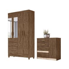 Imagem de Jogo Gaveteiro e Roupeiro Taiti Com Espelho Castanho Wood Avelã