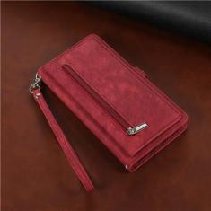 Imagem de Capa de telefone de couro com cordão longo para Samsung Galaxy S23 S22 Ultra S21 FE S20 S10 Plus Note 20 Carteira com zíper Capa para vários cartões, vermelha, para Samsung S22