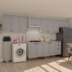 Imagem de Cozinha Completa Iluminata 12 Portas 3 Gavetas 100% Mdf Branco/Marrom Claro - Genialflex