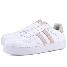 Imagem de Tênis Casual Mr. Gutt De Couro listras Branco, Bege, Cinza, Mulher, 35