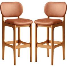 Imagem de Kit 02 Banquetas Alta Para Cozinha Madeira Fixa Betta L02 Imbuia Couríssimo Camel - Lyam Decor