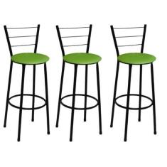 Imagem de Kit 3 Banquetas Alta Preta com Encosto Assento Verde Jaddi