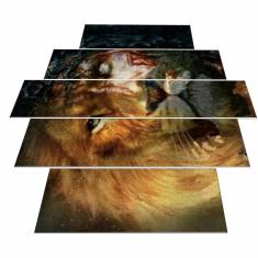 Imagem de Kit Quadros Decorativo Olph Decor Leão E Jesus 5 Peças