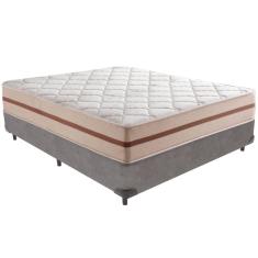 Imagem de Cama Box Cinza e Colchão Classic 26 cm Molas ensacadas Casal Anjos