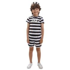 Imagem de Fantasia Infantil Presidiário Preto/Branco Camiseta e Short Curto - Su