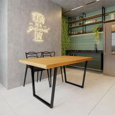 Imagem de Mesa Industrial para Ambiente Biofílico Madeira Maciça Lanna com Ferragem 1,50m Preto