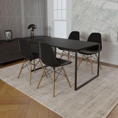 Imagem de Mesa Industrial Base de Ferro Preto 137x90 Tampo Preto 4 Cadeiras Eiffel Madeira Assento Preto