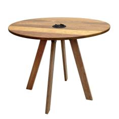Imagem de Mesa Eiffel Industrial Eco 90cm Madeira Maciça Natural e Ferro Preto com Caixa para Tomada
