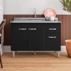 Imagem de Balcão de Cozinha 120cm com tampo Gabriela 3 Portas 1 Gaveta Preto - ajl