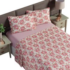 Imagem de Jogo De Lençol Quality King 4 Peças 180 Fios Floral Rosa