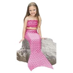Imagem de Fantasia Sereia Infantil com Nadadeira Cauda Longa Rosa Yara Ariel Aniversário Fundo do Mar Festa Folclore Carnaval