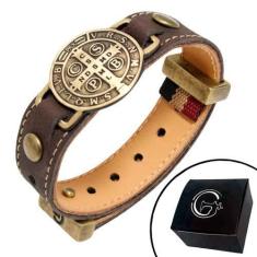 Imagem de Pulseira De Couro Infantil/Adulto Marrom São Bento Com Fecho Strap Plu