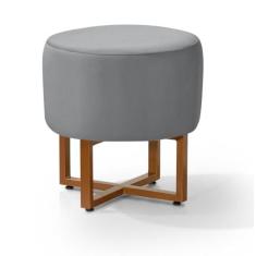 Imagem de Pufes Banqueta Redonda Para Sala Decoração Interior Pes Ferro Cobre Tecido Cinza