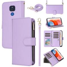 Imagem de Furill Capa carteira para Moto G Play 2021 com alça de ombro transversal de couro flip com zíper bolsa 11+ compartimentos para cartão protetor de celular Motorola GPlay2021 6.5 XT2093DL XT2093-7