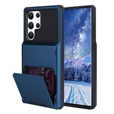 Imagem de Marphe Capa carteira para Samsung Galaxy S22 Ultra com compartimento para cartão de crédito de 4 cartões de crédito à prova de choque, capa híbrida de proteção resistente, capa para celular compatível