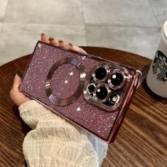 Imagem de Capa de celular luxuosa com glitter sem fio, capa macia para iphone 15 14 13 12 11 pro max plus, rosa, para iphone 15pro max