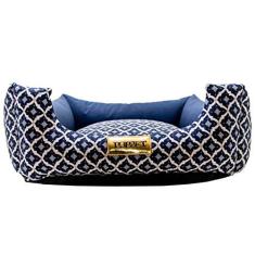 Imagem de Cama Luxo Para Cachorro Luppet Pequeno Médio Porte até 12kg Marinho Geometrico G