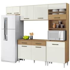 Imagem de Cozinha Modulada 8 Portas, 2 Gavetas E 5 Prateleiras Leyla Amêndoa E O