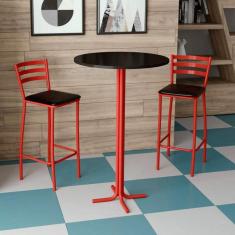 Imagem de Conjunto Bistrô Mesa Com 2 Banquetas Altas Morumbi Vermelho E Tampo Preto - Preto