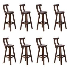 Imagem de Kit 8 Banquetas Alta com Encosto Madeira Maciça - Imbuia