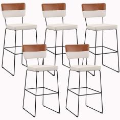 Imagem de Kit 05 Banquetas Altas Faixa Camel Linho Cru